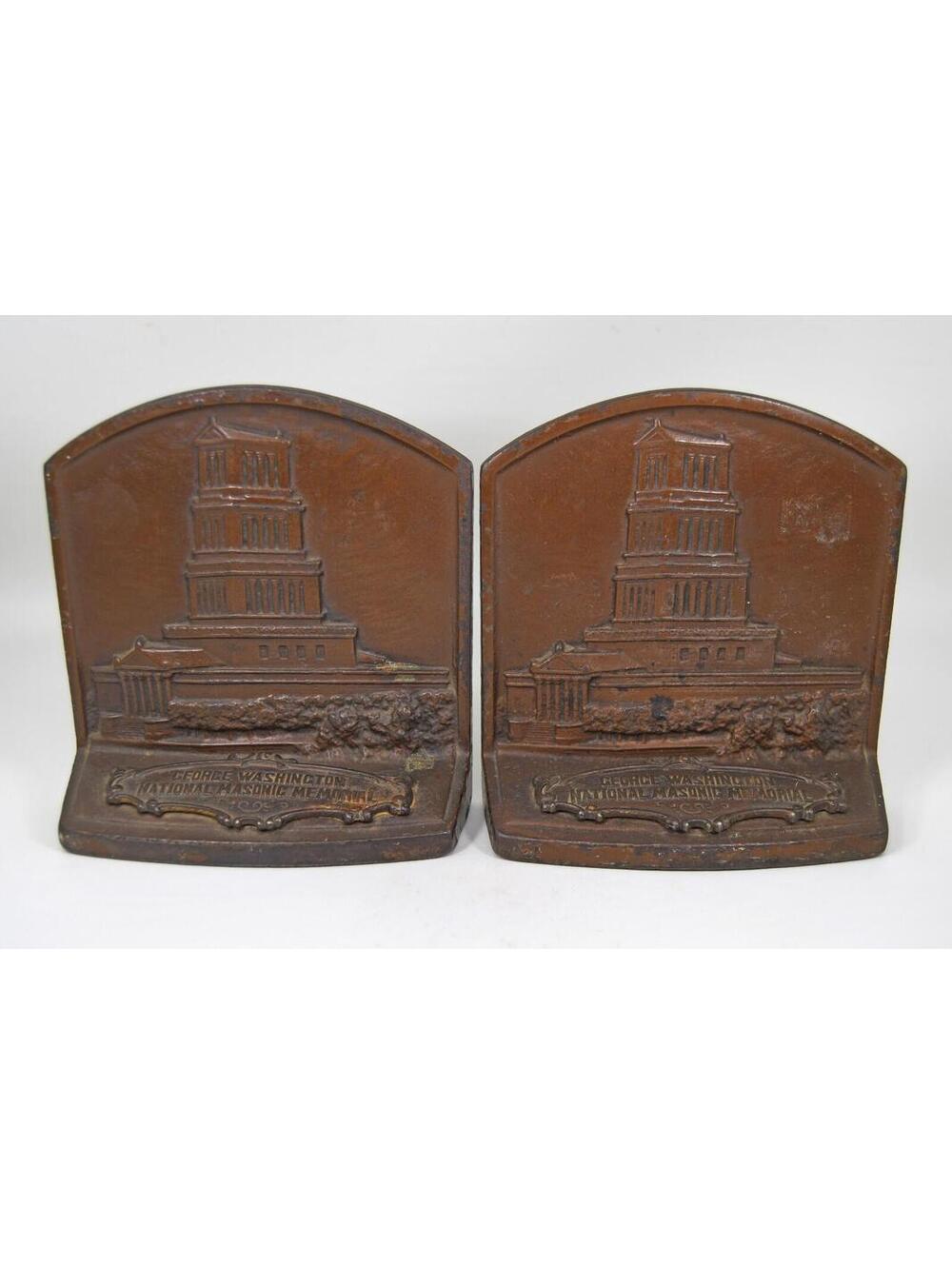 VTG George Washington National Masonic Memorial Bookends Judd Mfg Cast Iron RARE